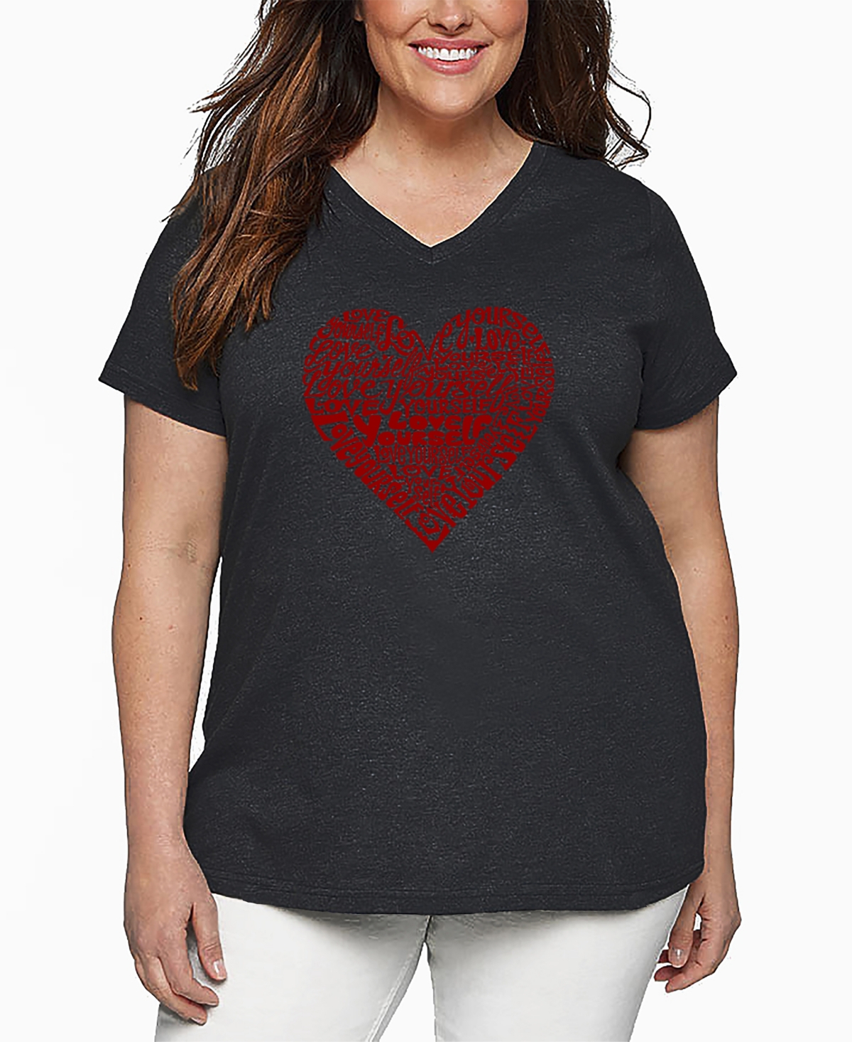 La Pop Art Plus Size Crazy Little Thing Called Love Word Art V-neck T-shirt In Gray