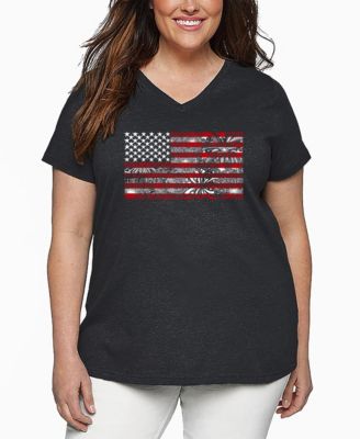 Plus Size Fireworks American Flag Word Art V-Neck T-Shirt