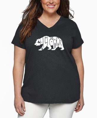 Plus Size California Bear Word Art V-Neck T-Shirt
