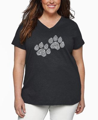 Plus Size Woof Paw Prints Word Art V-Neck T-Shirt