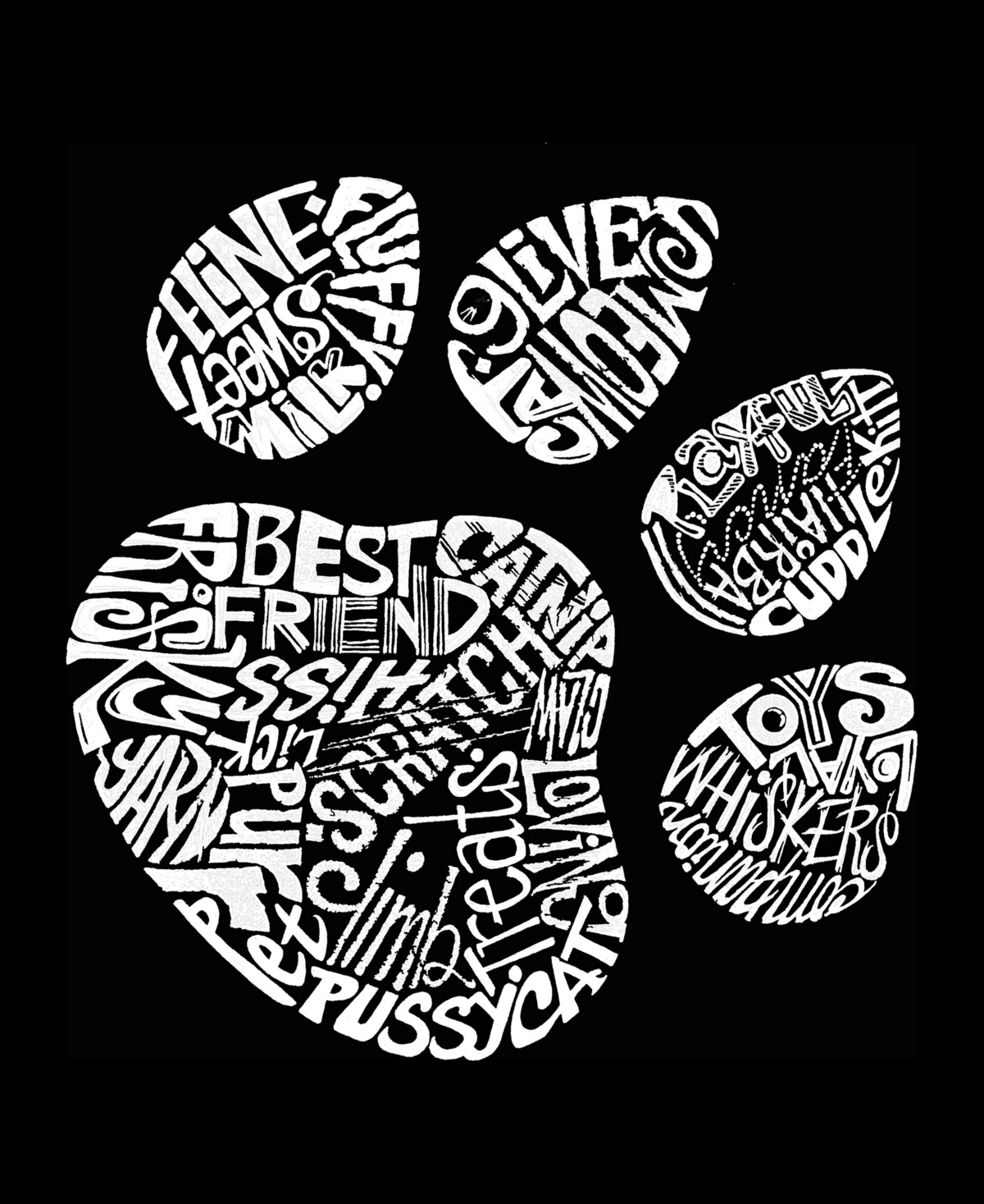 La Pop Art Plus Size Cat Paw Word Art V-neck T-shirt In Black