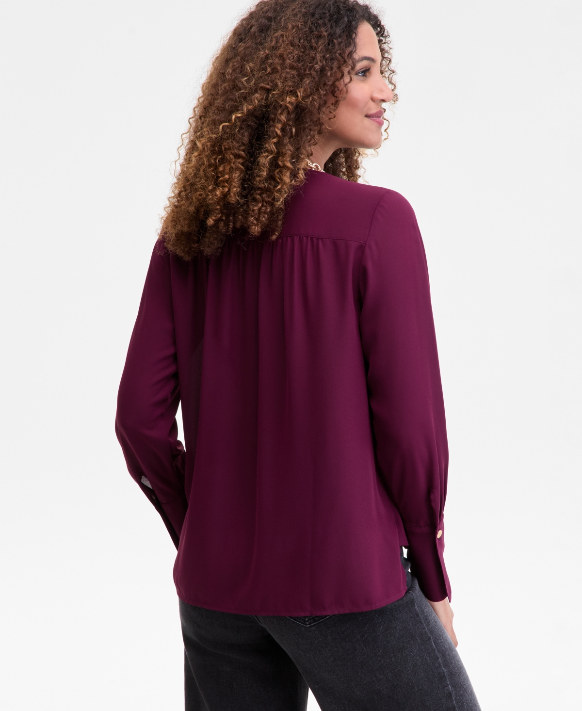 Inc International Concepts Women's Surplice Long-sleeve Blouse, Exclusively At Macy's In Purple