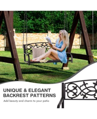 Patio Hanging Porch Swing 2-Person Outdoor Metal Swing Bench Chair w/ Chains