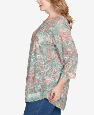 Plus Size Floral Patchwork Asymmetric Top