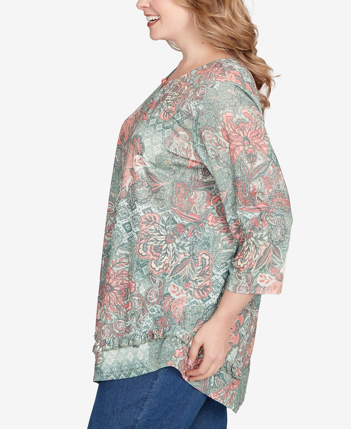 Ruby Rd. Plus Floral Patchwork Asymmetric Top