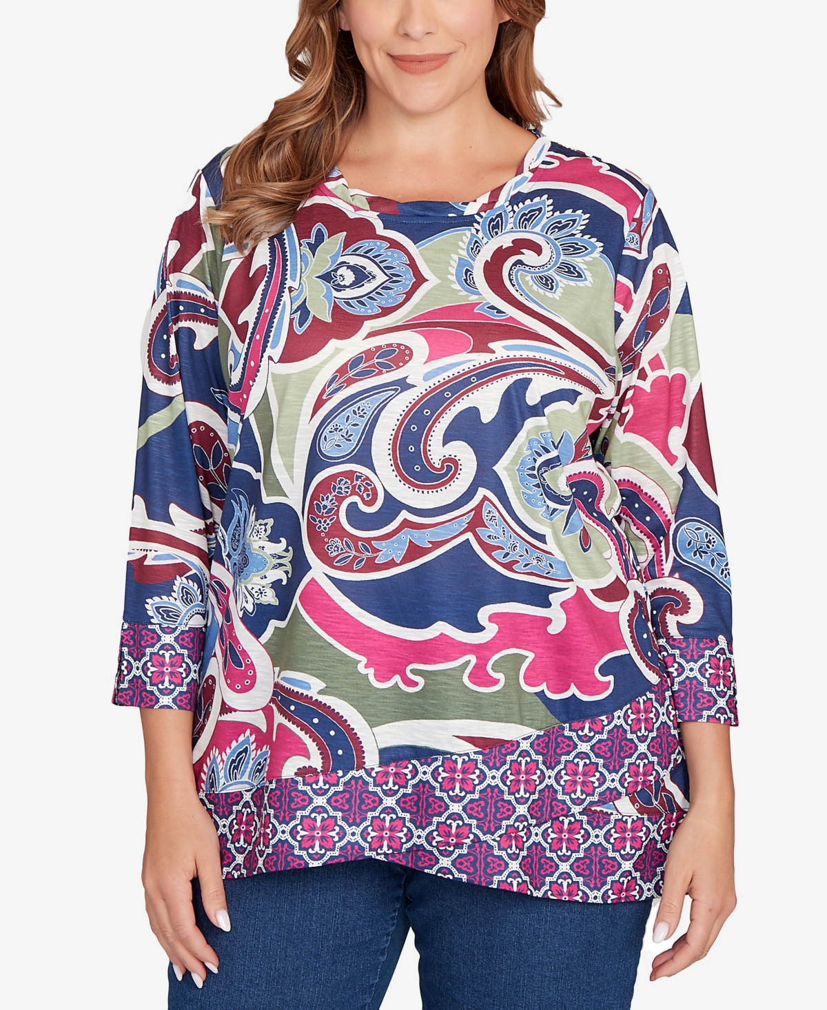 Ruby Rd. Plus Geo Paisley Border Top
