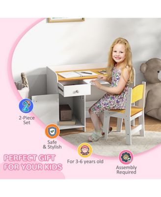 Kids Desk and Chair Set with Storage Drawer, Study Desk with Chair for Children for Arts &amp; Crafts, Snack Time, Homeschooling, Homework, White