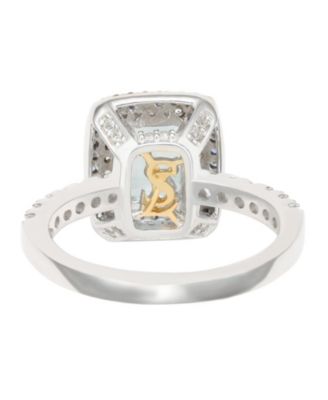 Suzy Levian Sterling Silver Emerald Cut Topaz and Sapphire Double Halo Ring