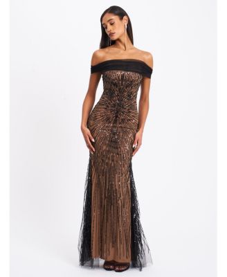 Women's Qeturah Embroidered Sequin Off Shoulder Mesh Gown