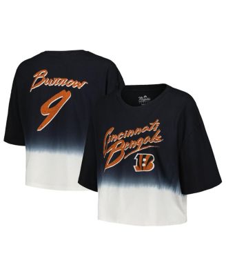 Majestic - Threads Women's Joe Burrow Black/White Cincinnati Bengals Dip-Dye Player Name Number Crop Top
