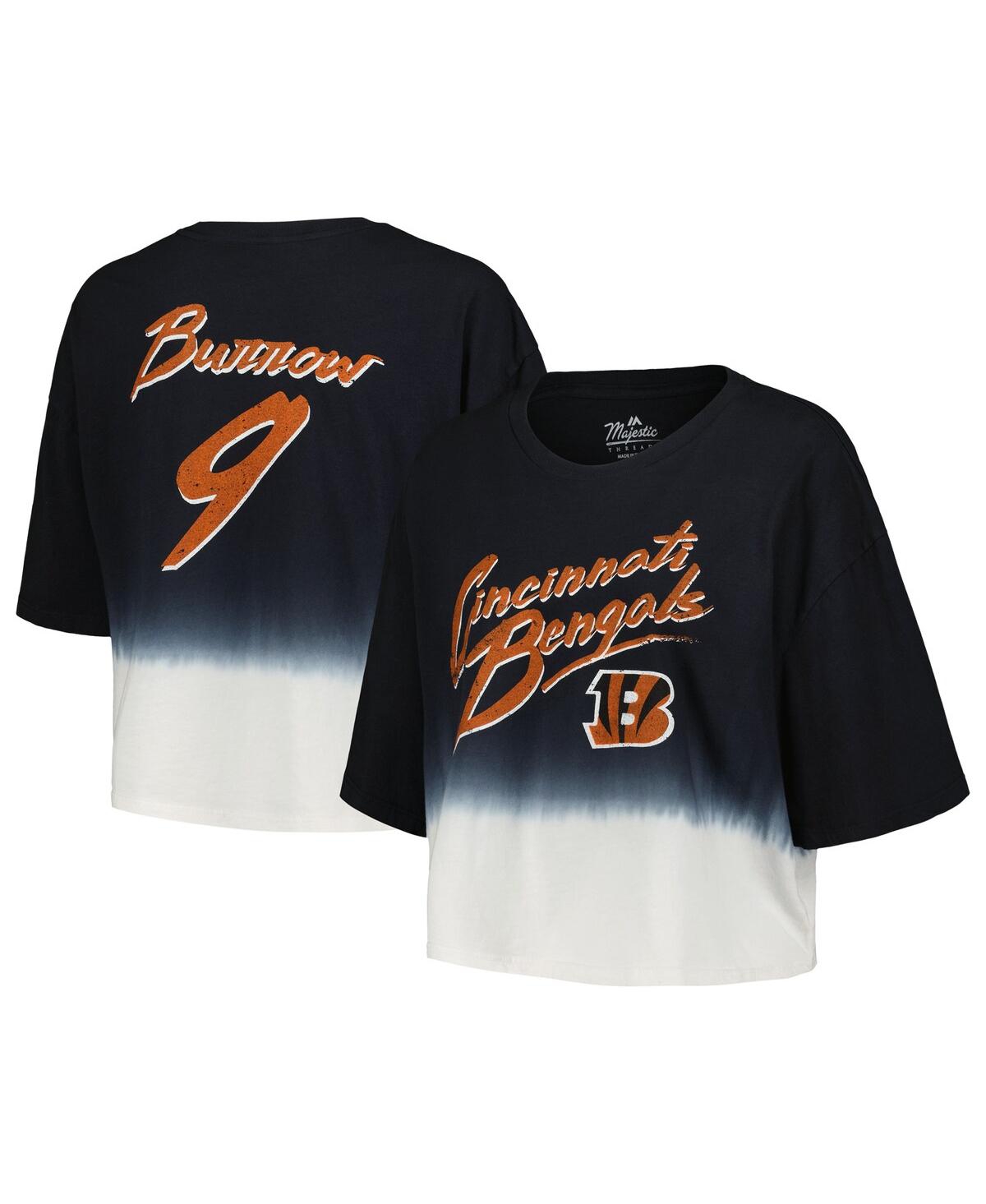 Majestic Women's Joe Burrow Black/white Cincinnati Bengals Dip-dye Player Name Number Crop Top In Multi