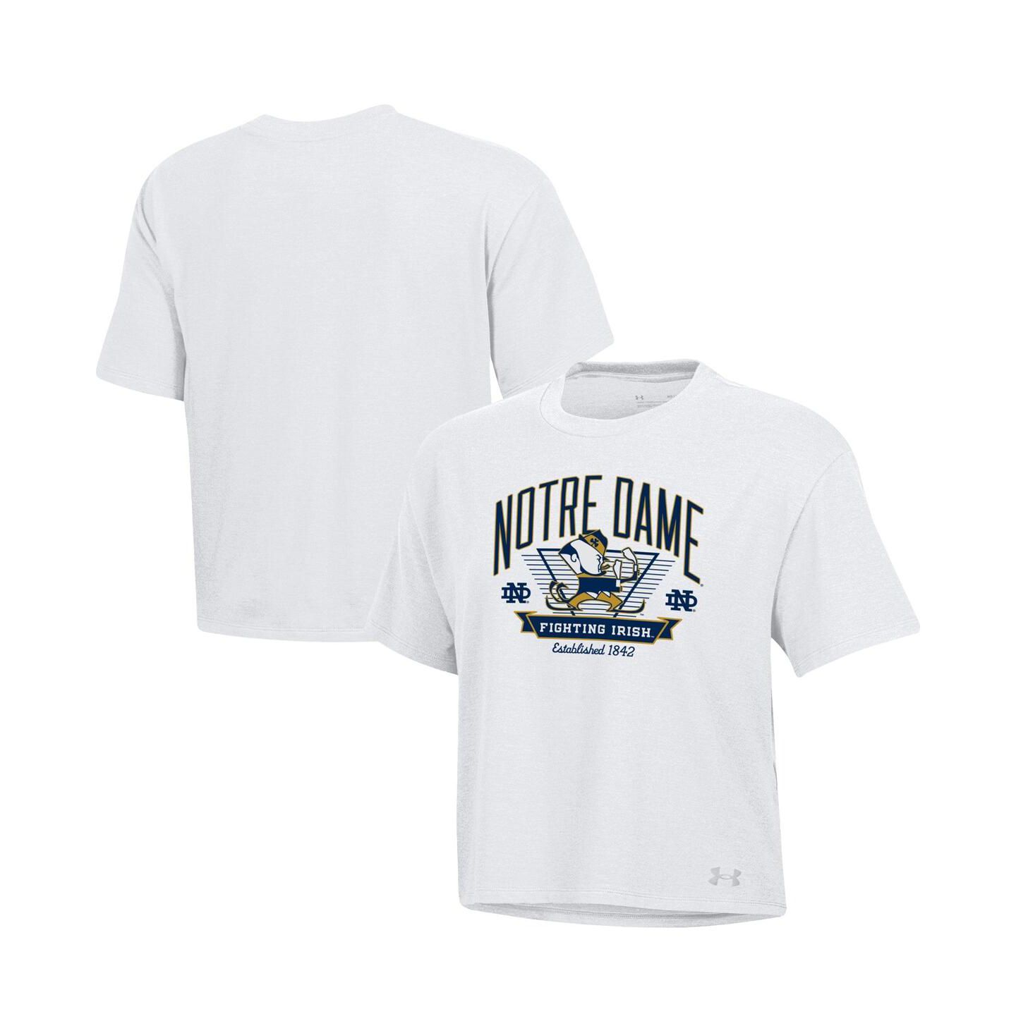 Женская футболка Under Armour White Notre Dame Fighting Irish Essentials Icon Ultra-Soft Boxy Cropped — фото 1