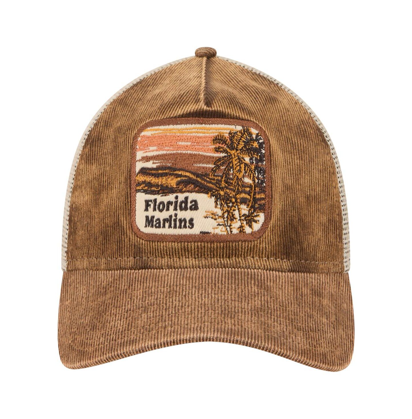 Мужская кепка New Era Dark Brown Florida Marlins Vintage Landscape 9TWENTY A-Frame Adjustable Trucker Hat — фото 5