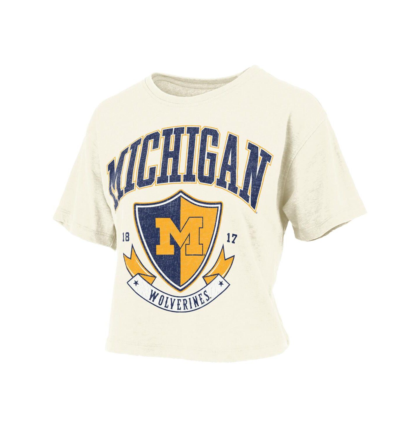 Женская футболка Pressbox Cream Michigan Wolverines Buckler Vintage Cropped — фото 3
