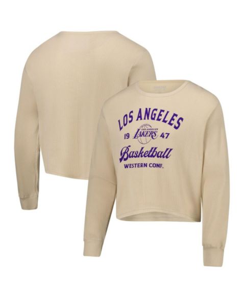 Футболка Sportiqe Cream Los Angeles Lakers High Country Collection Cullen Waffle Knit Long Sleeve