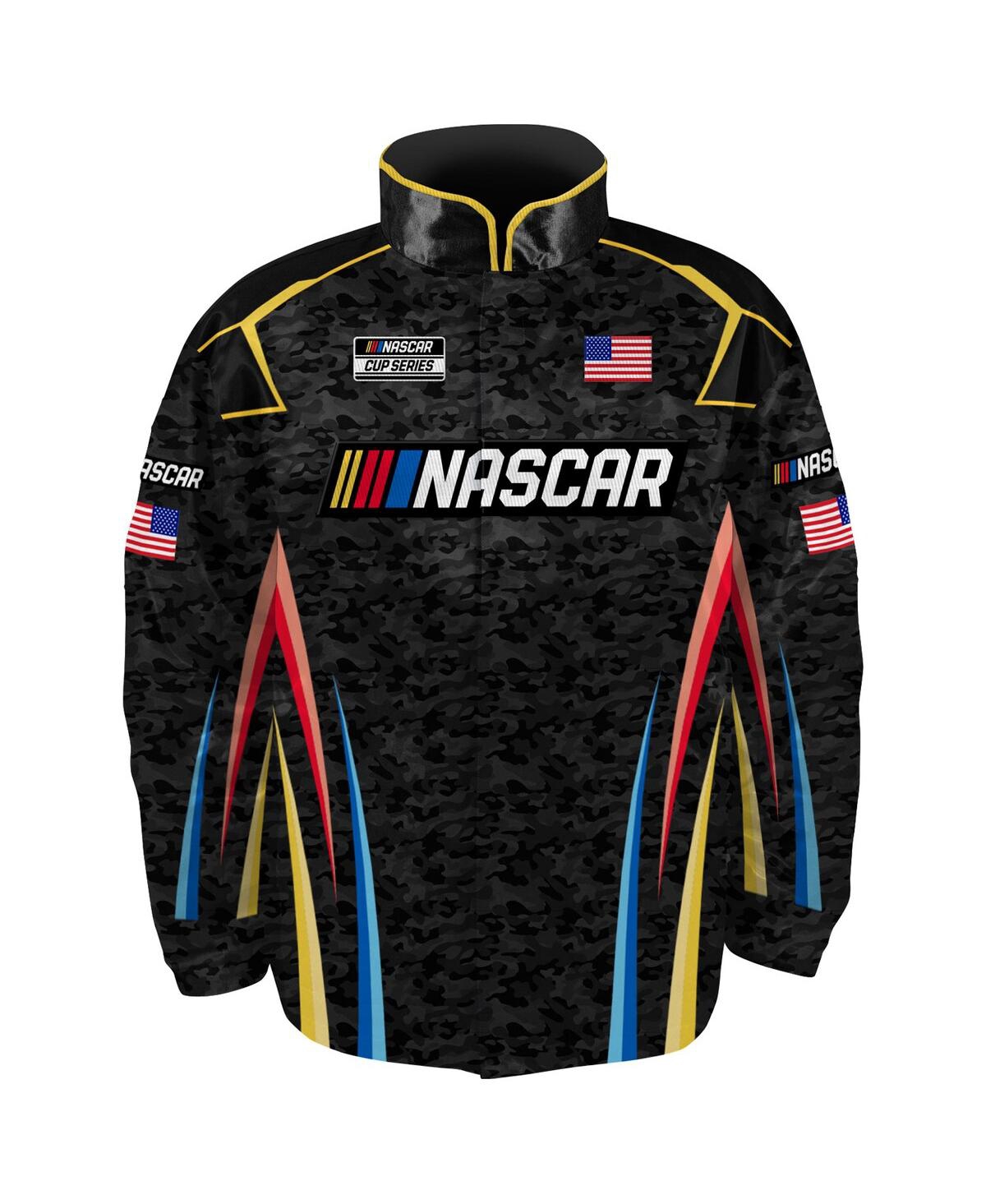 Checkered Flag Sports Men's Black Nascar Full-snap Nylon Uniform Jacket In Black