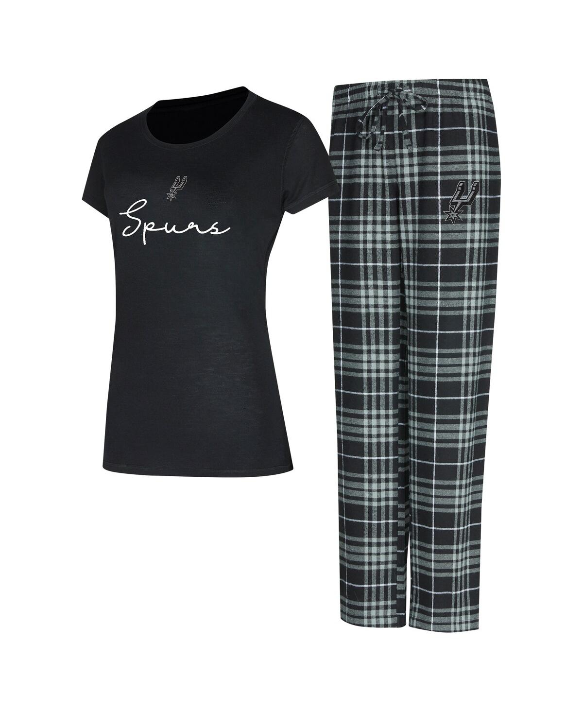 Concepts Sport Women's 2-piece Black/gray San Antonio Spurs Vector Top And Flannel Pants Sleep Set In Black