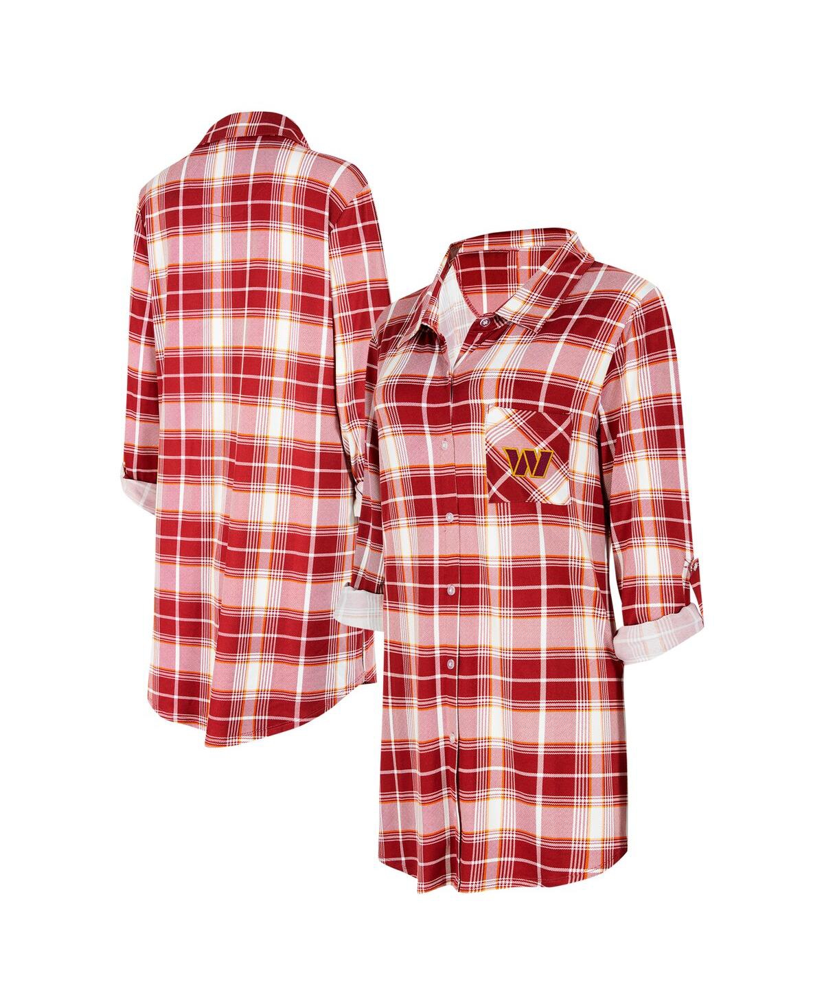 Concepts Sport Burgundy Washington Commanders Ashford Plaid Knit Nightshirt In Multi
