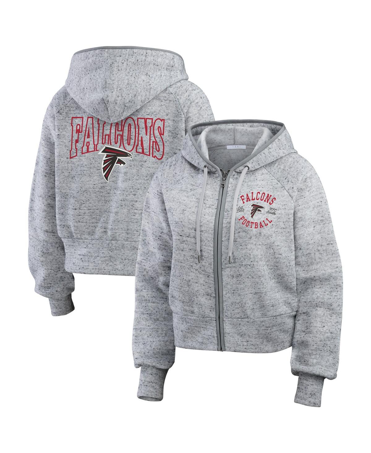 Wear By Erin Andrews Heather Gray Atlanta Falcons Speckled Fleece Cropped Full-zip Hoodie In Multi