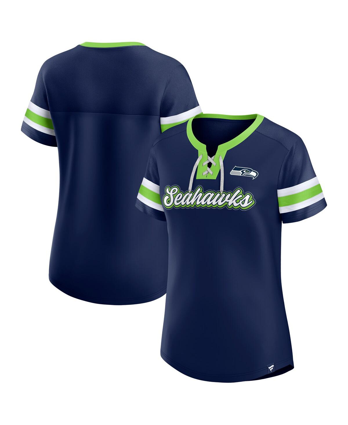 Fanatics Branded College Navy Seattle Seahawks Plus Size Original State Lace-up T-shirt In Blue