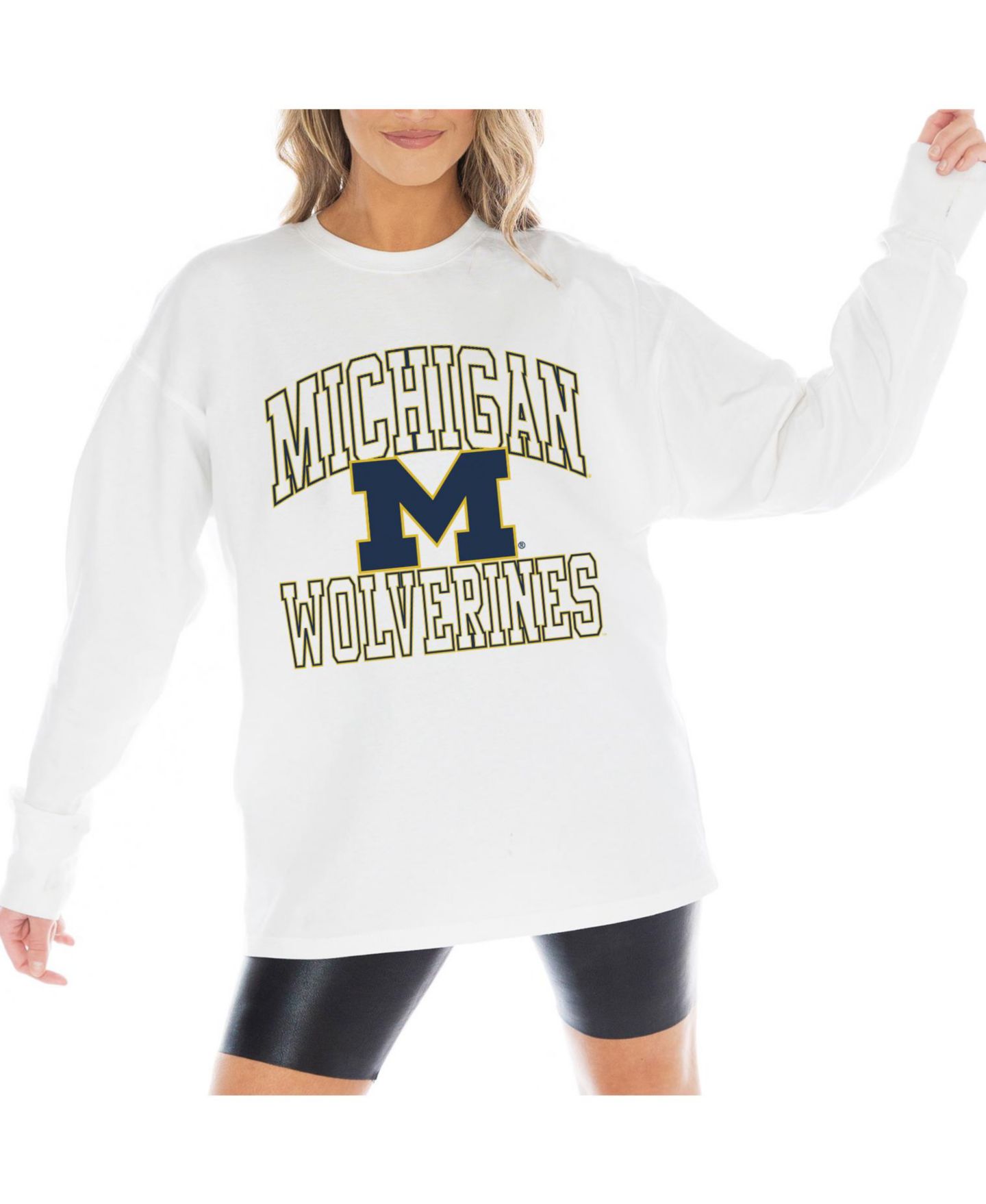 Женская футболка Gameday Couture White Michigan Wolverines Mind Games Oversized Long Sleeve — фото 4