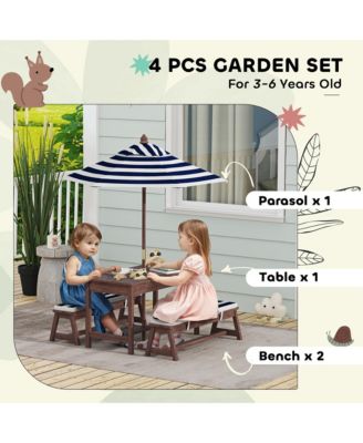 Kids Picnic Table, Wooden Table & Bench Set w Cushions, Umbrella,