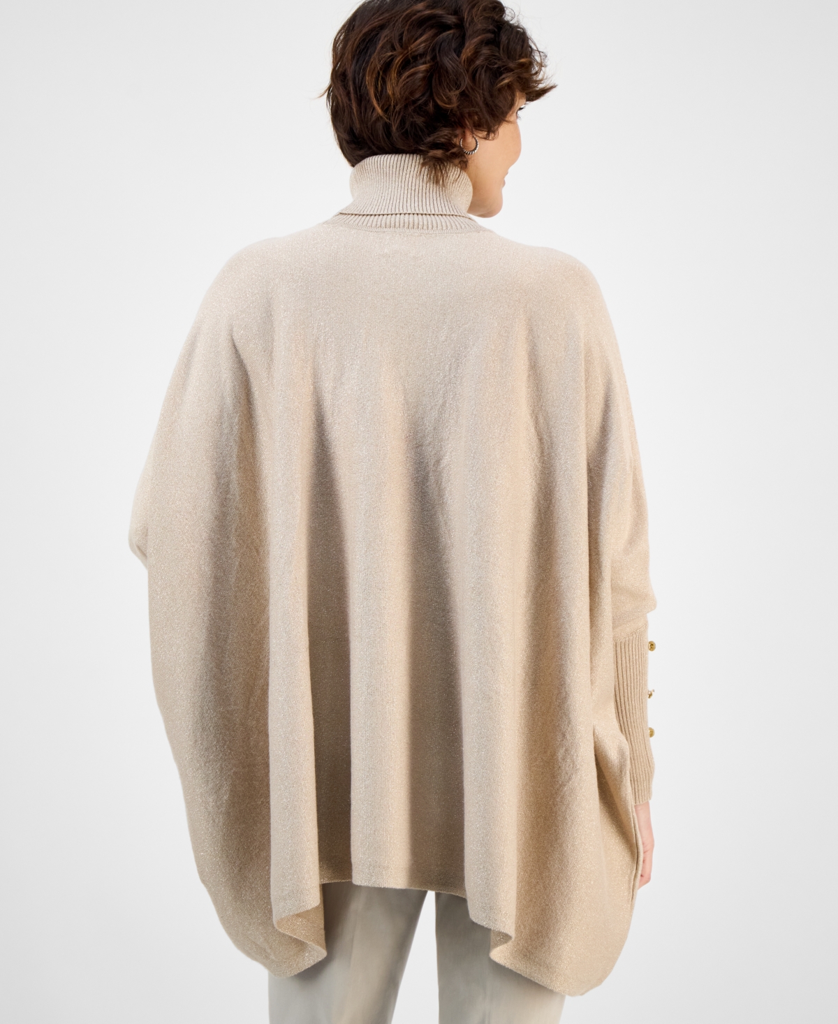 Jm Collection Women's Lurex Shine Turtleneck Poncho Sweater, Macy's Exclusive In Neutral