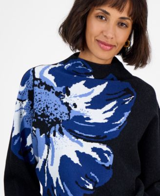 Women's Floral Funnel-Neck Long-Sleeve Sweater 