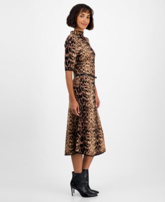 Women's Jacquard Animal-Print Fit & Flare Dress