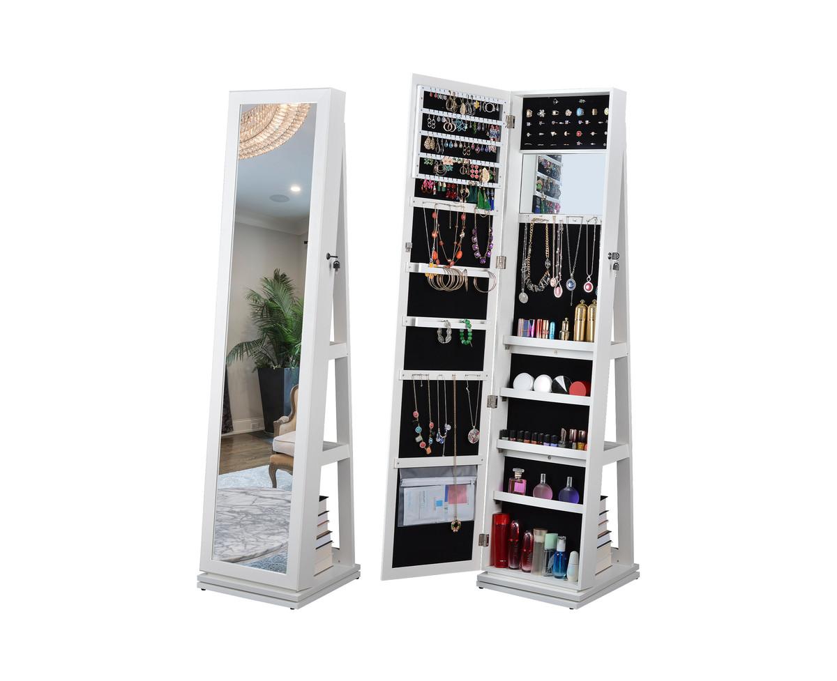 Full Length Mirror Bathroom Swivel Jewelry Cabinet - Brown