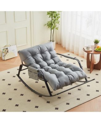 Rocking Chair with Extra-Wide leather Upholstered Gliding Chair Boucle Reclining Chair
