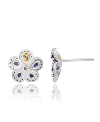 Suzy Levian Sterling Silver Sapphire Created White Sapphire Petite Flower Earrings