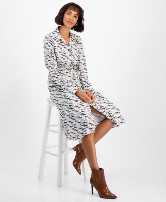 Women's Horse-Print Button-Front Long-Sleeve Dress