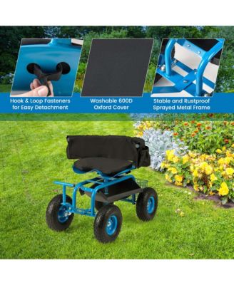 Rolling Garden Cart with Adjustable Height Workseat and Tool Storage