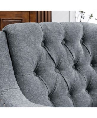 Footrest Chair Set with Vintage Brass Studs, Button Tufted Upholstered Armchair