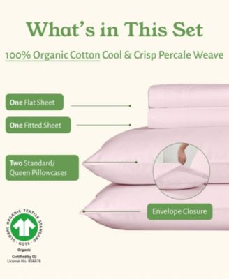 Sheets Set, Authentic 100% Organic Cotton Percale, Bed Sheet