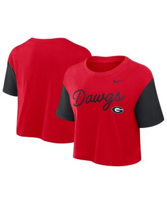 Nike - Women's Red/Black Georgia Bulldogs Color-Block Script Performance Cropped T-Shirt