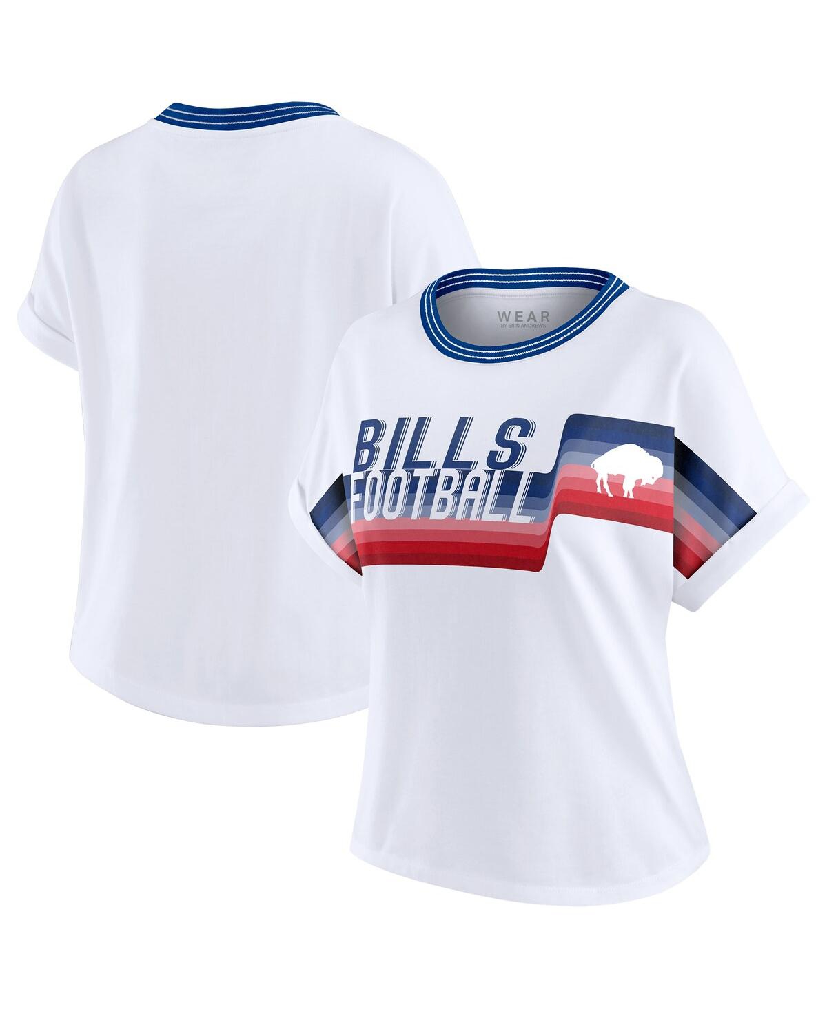 Wear By Erin Andrews Women's White Buffalo Bills Cropped Center Stripe Dolman T-shirt In White