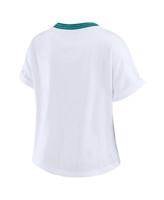 Women's White Miami Dolphins Cropped Center Stripe Dolman T-Shirt