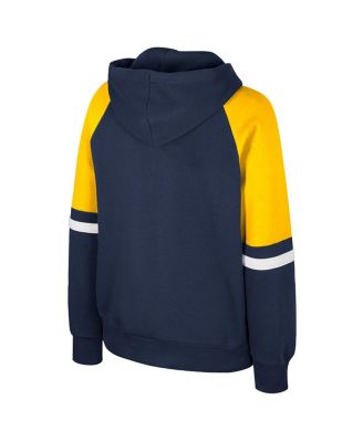 Women's Navy Michigan Wolverines Oversized Color Block Pullover Hoodie