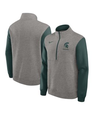 Nike - Men's Heather Gray/Green Michigan State Spartans Club Fleece Half-Zip Pullover Sweatshirt