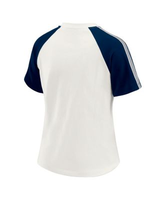 Women's White/Navy Dallas Cowboys Sleeve Stripe Distressed Raglan T-Shirt