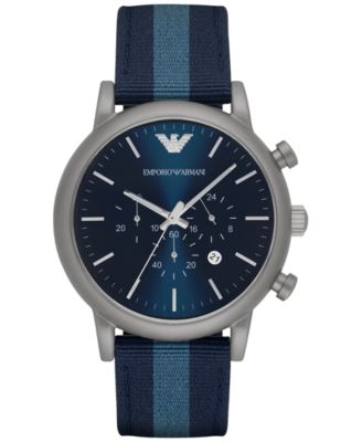 Emporio Armani - Men's Chronograph Luigi Blue Leather Backed Nylon Strap Watch 46mm AR1949