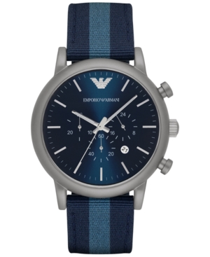 UPC 723763240154 product image for Emporio Armani Men's Chronograph Luigi Blue Leather Backed Nylon Strap Watch 46m | upcitemdb.com