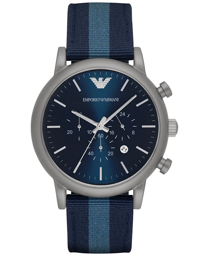 Emporio Armani Men's Chronograph Luigi Blue Leather Backed Nylon Strap Watch 46mm AR1949