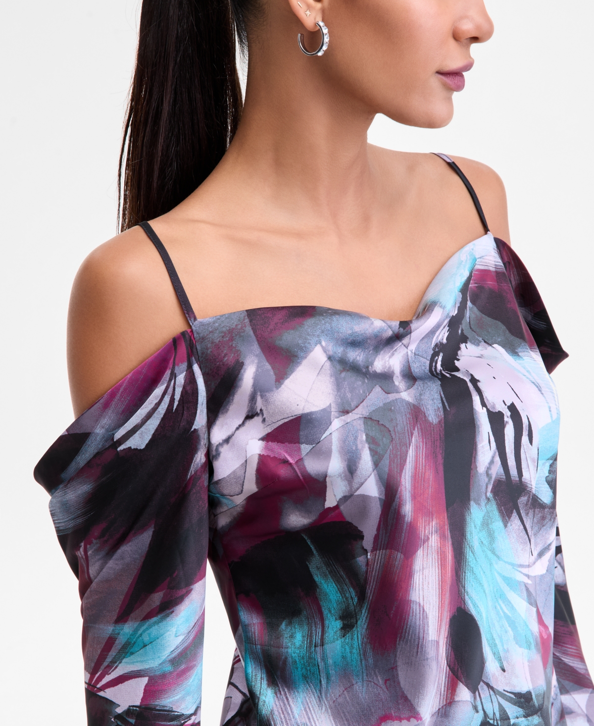 Inc International Concepts Women's Cold-shoulder Draped Blouse, Macy's Exclusive In Multi