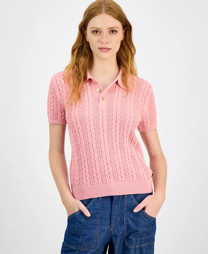 Nautica Women's Cotton Polo Cable-Knit Sweater