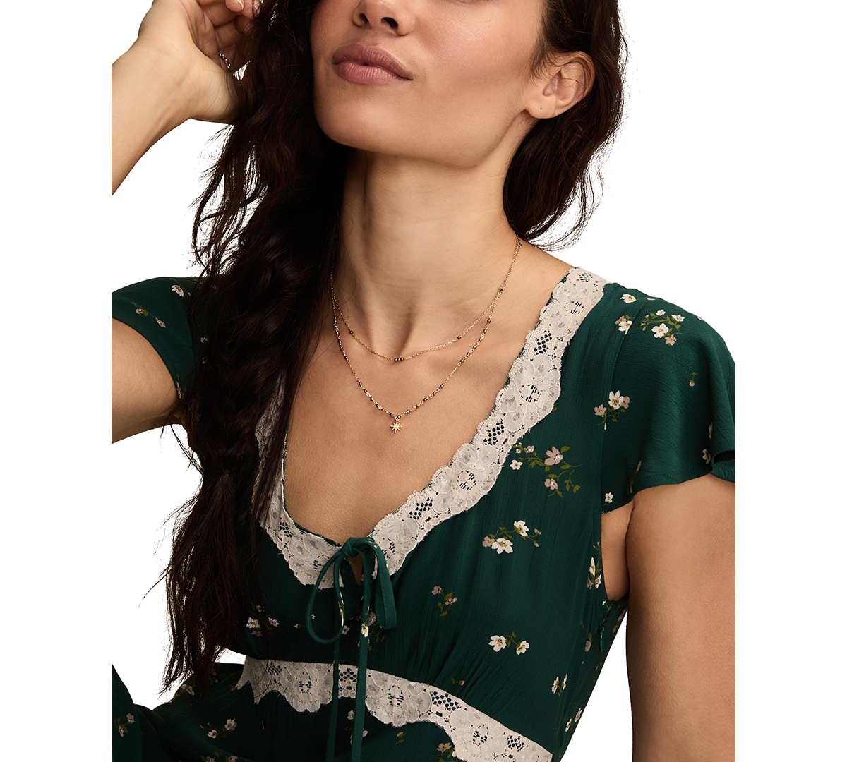Lucky Brand Lace Trim Flutter Sleeve Midi Dress In Green