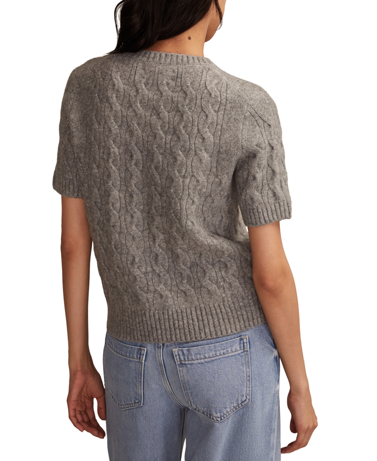 Lucky Brand Cloud Soft Cable Stitch Short Sleeve Sweater In Gray
