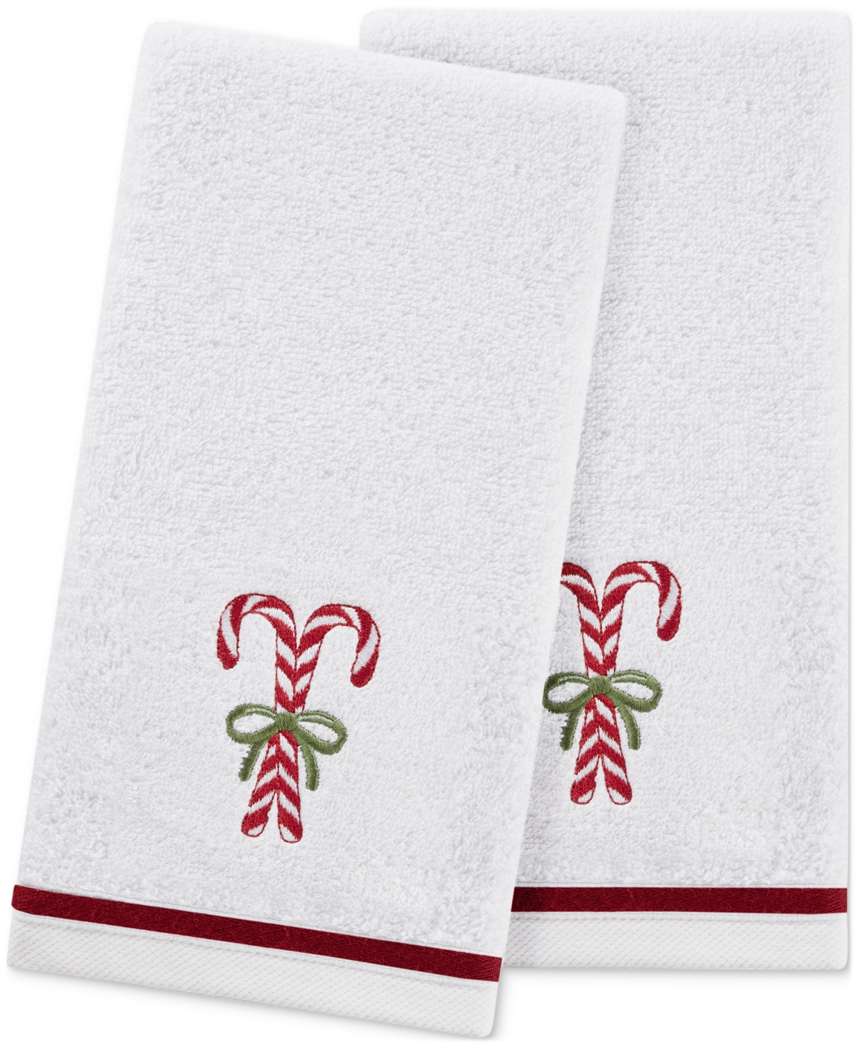 Decor Studio Holiday Candy Canes Turkish Cotton 2-pc. Hand Towel Set, 16" X 28" In White